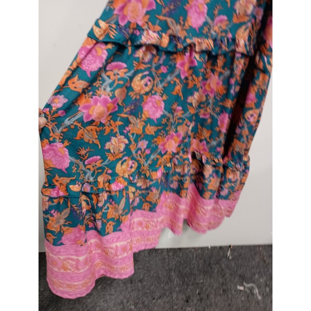 Anthropologie Boemo BOHO Maxi Dress Womens Small Blue Pink Floral Tiered Ruffle - Picture 6 of 13
